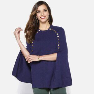 New IMAN Navy Global Chic Touch of Gold Knit Draped Luxe Poncho‎ size XL